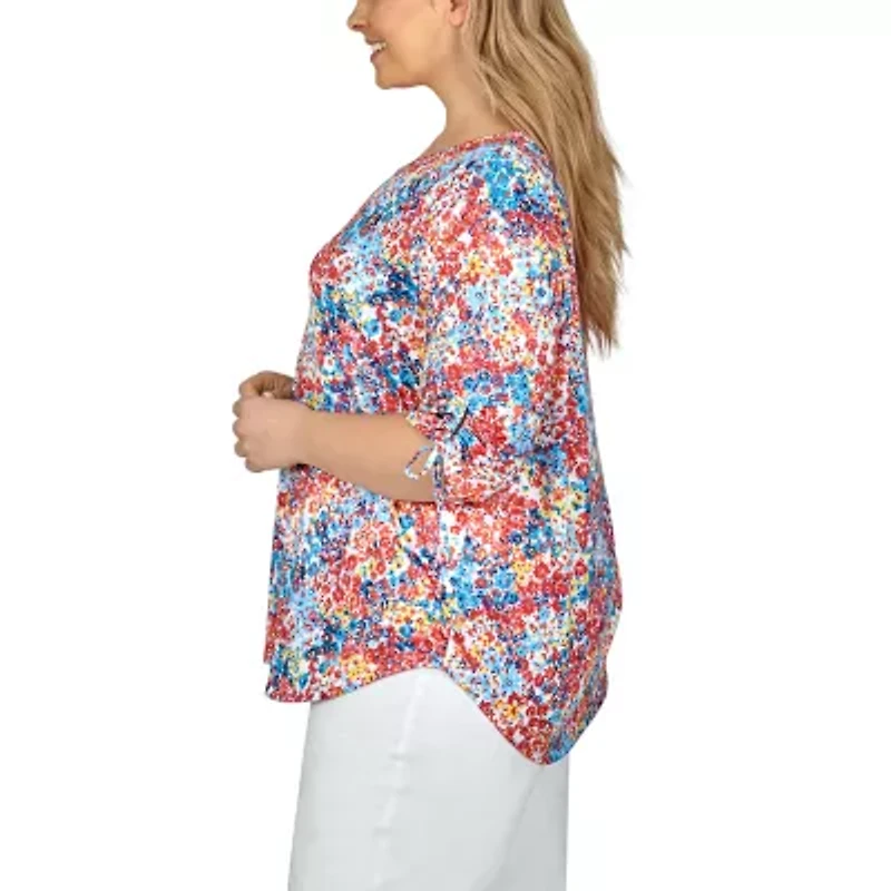 Larky Lark Womens Round Neck Elbow Sleeve Plus T-Shirt