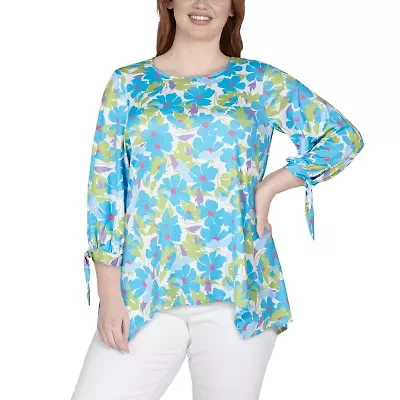 Larky Lark Womens Crew Neck 3/4 Sleeve Plus T-Shirt
