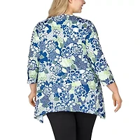 Larky Lark Womens Keyhole Neck 3/4 Sleeve Plus T-Shirt