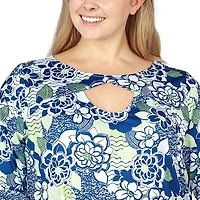 Larky Lark Womens Keyhole Neck 3/4 Sleeve Plus T-Shirt