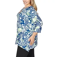 Larky Lark Womens Keyhole Neck 3/4 Sleeve Plus T-Shirt