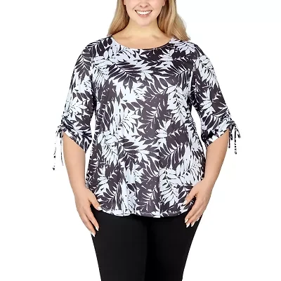 Larky Lark Womens Round Neck 3/4 Sleeve Plus T-Shirt