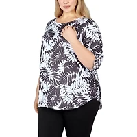 Larky Lark Womens Round Neck 3/4 Sleeve Plus T-Shirt