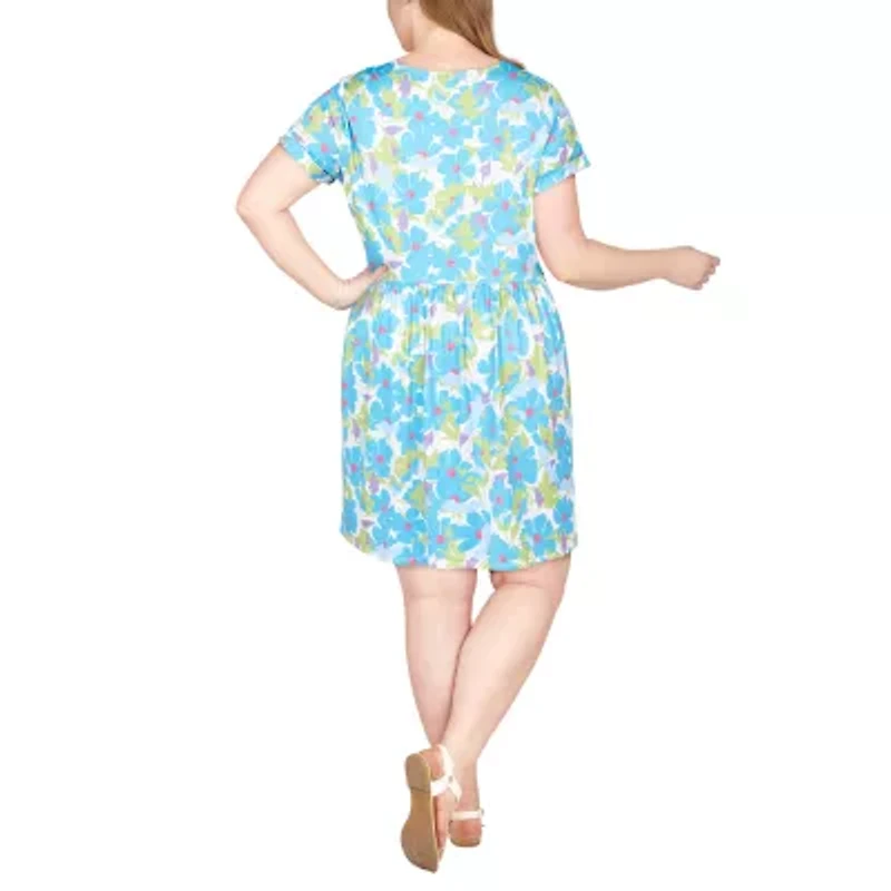 Larky Lark Womens Short Sleeve Floral Plus Shift Dress
