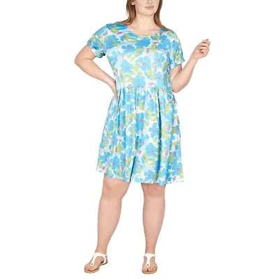 Larky Lark Womens Short Sleeve Floral Plus Shift Dress
