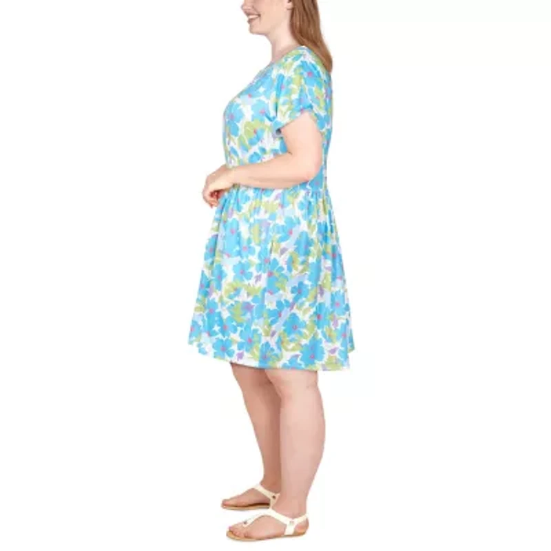 Larky Lark Womens Short Sleeve Floral Plus Shift Dress