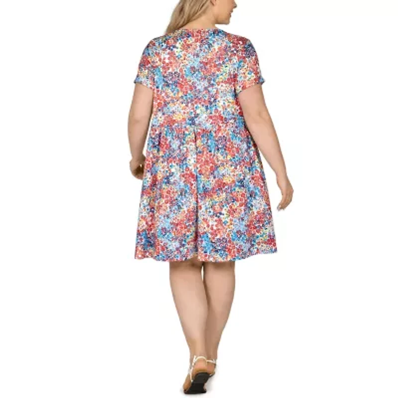 Larky Lark Womens Plus Short Sleeve Floral Shift Dress