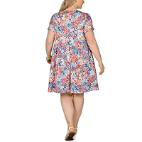 Larky Lark Womens Plus Short Sleeve Floral Shift Dress