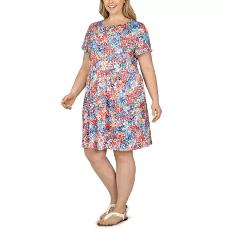 Larky Lark Womens Plus Short Sleeve Floral Shift Dress