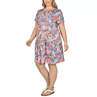 Larky Lark Womens Plus Short Sleeve Floral Shift Dress