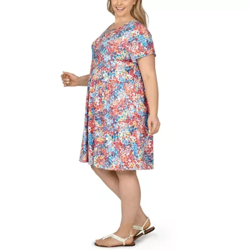 Larky Lark Womens Plus Short Sleeve Floral Shift Dress