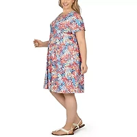 Larky Lark Womens Plus Short Sleeve Floral Shift Dress
