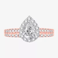 (H-I / SI1-SI2) Signature By Modern Bride Womens 1 CT. T.W. Lab Grown White Diamond 10K or 14K Gold Pear Halo Bridal Set