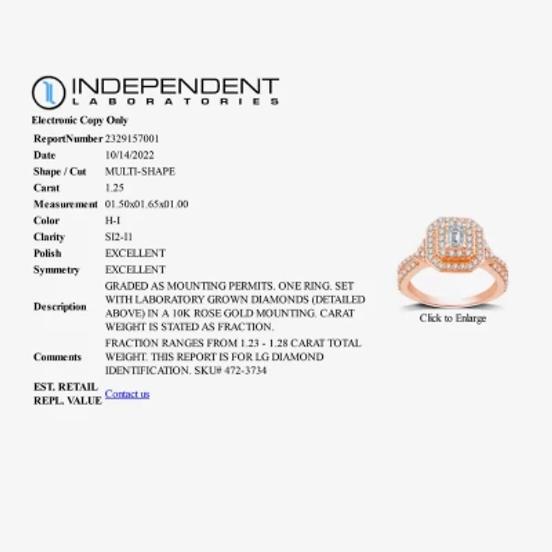 Signature By Modern Bride (H-I / I1) Womens 1 1/4 CT. T.W. Lab Grown White Diamond 10K Gold Side Stone Halo Engagement Ring