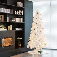 Glitzhome 8 Ft Pre-Lit White Slim Pine Christmas Tree