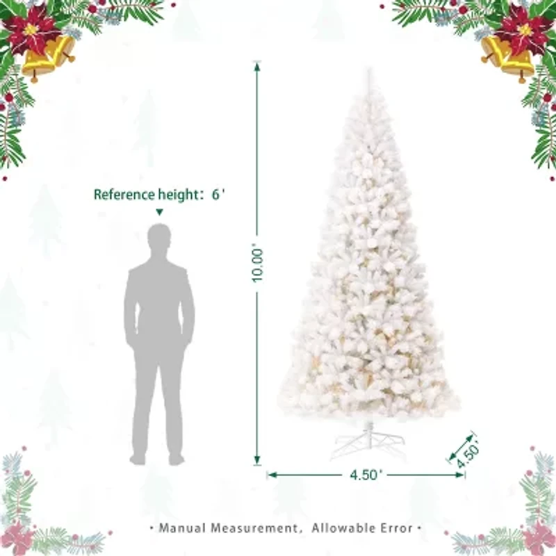 Glitzhome Pre-Lit White Slim 10 Foot Pine Christmas Tree