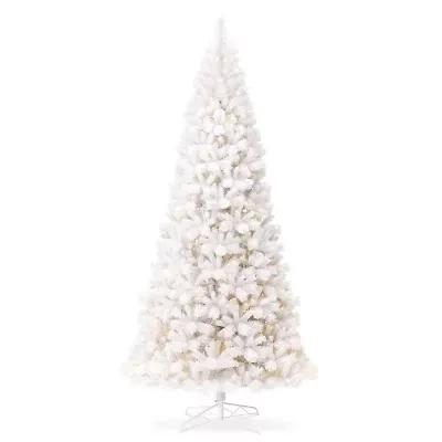 Glitzhome Pre-Lit White Slim 10 Foot Pine Christmas Tree