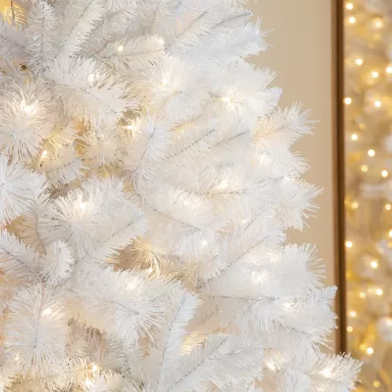 Glitzhome Pre-Lit White Slim 10 Foot Pine Christmas Tree
