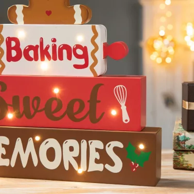 Glitzhome Lighted Wooden Christmas Tabletop Decor