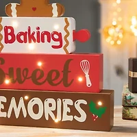 Glitzhome Lighted Wooden Christmas Tabletop Decor