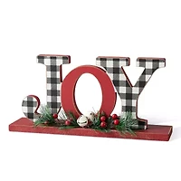 Glitzhome Wooden Plaid Joy Christmas Tabletop Decor