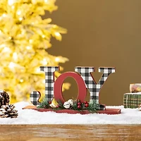 Glitzhome Wooden Plaid Joy Christmas Tabletop Decor