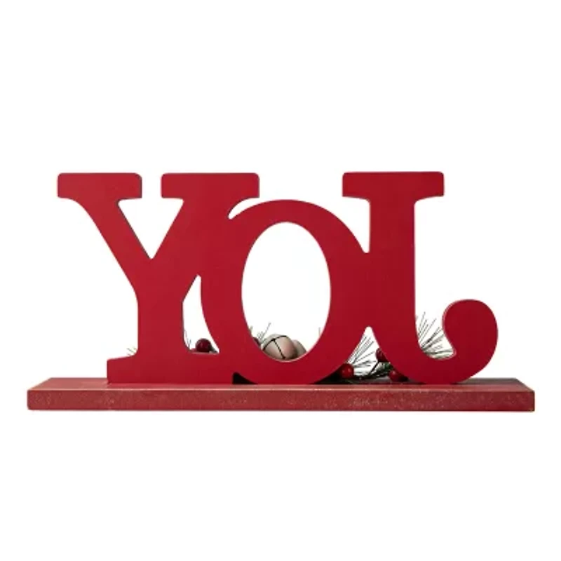 Glitzhome Wooden Plaid Joy Christmas Tabletop Decor