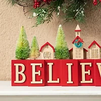 Glitzhome Wooden House Christmas Tabletop Decor