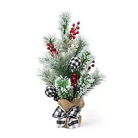 Glitzhome 1.75ft Flocked Pine Berries Christmas Tabletop Tree