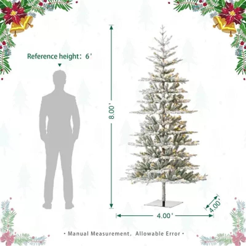 Glitzhome 8 Ft Pre-Lit Fir Artificial Christmas Tree