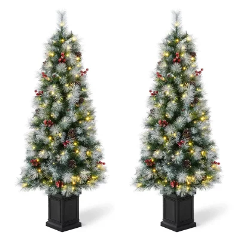Glitzhome 5 Ft 2pc Pre-Lit Porch Pine Christmas Tree
