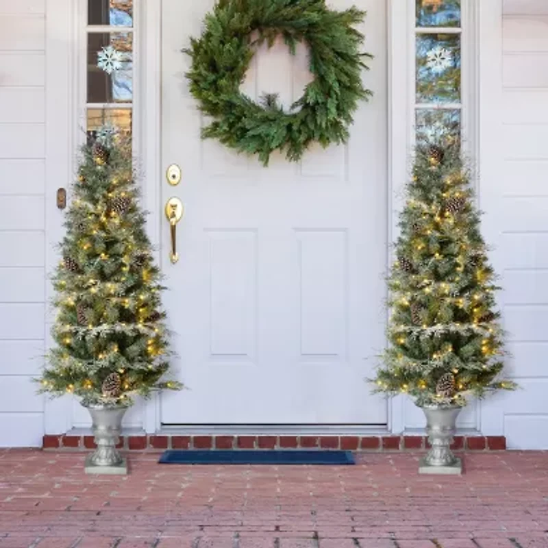Glitzhome 5 Ft 2-pc Pre-Lit Porch Pine Christmas Tree