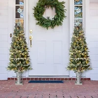 Glitzhome 5 Ft 2-pc Pre-Lit Porch Pine Christmas Tree