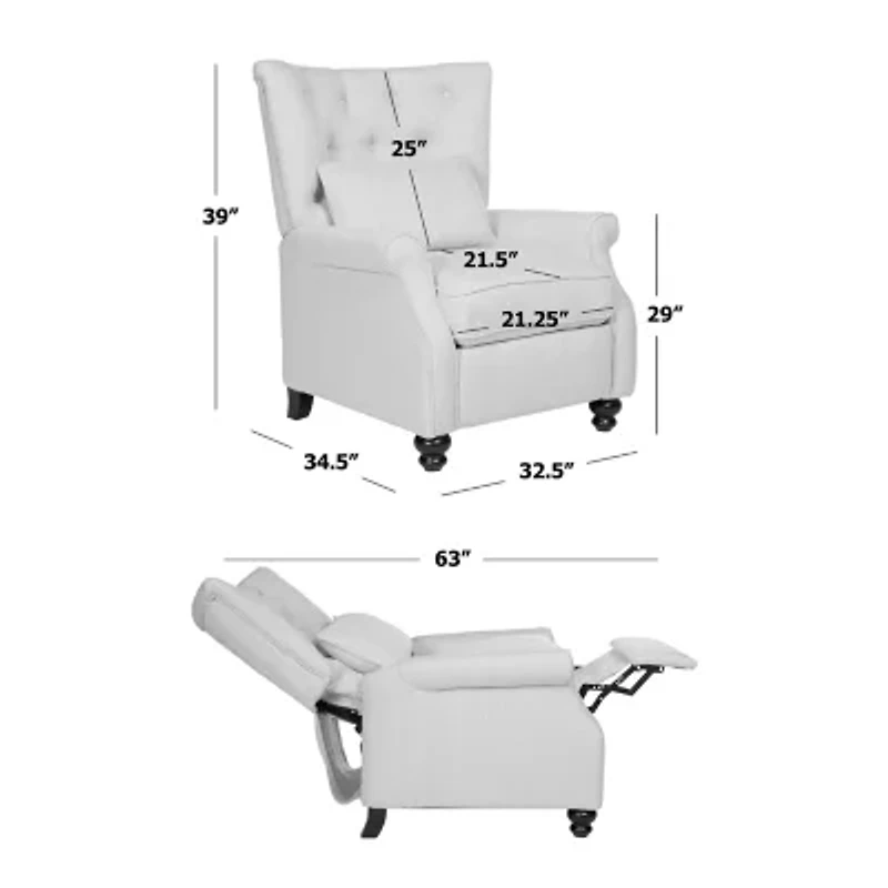 ProLounger Habe Traditional Rolled Arm Button-Tufted Push Back Recliner in Velvet