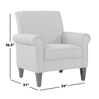 Jean Traditional Rolled Arm Accent Chair with Pewter Nailheads Tweed