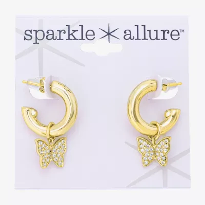 Sparkle Allure Womens Crystal 10K Gold Over Brass 17.9mm Butterfly Hoop Earrings