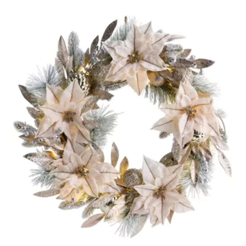 North Pole Trading Co. Gold Poinsettia Wreath