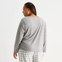 Sleep Chic Womens Rib Round Neck Long Sleeve Plus Pajama Top