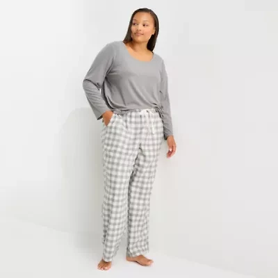 Sleep Chic Womens Rib Round Neck Long Sleeve Plus Pajama Top