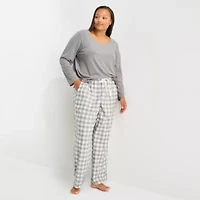 Sleep Chic Womens Rib Round Neck Long Sleeve Plus Pajama Top