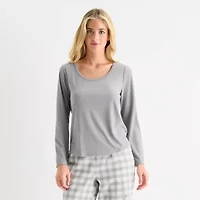Sleep Chic Womens Rib Round Neck Long Sleeve Pajama Top