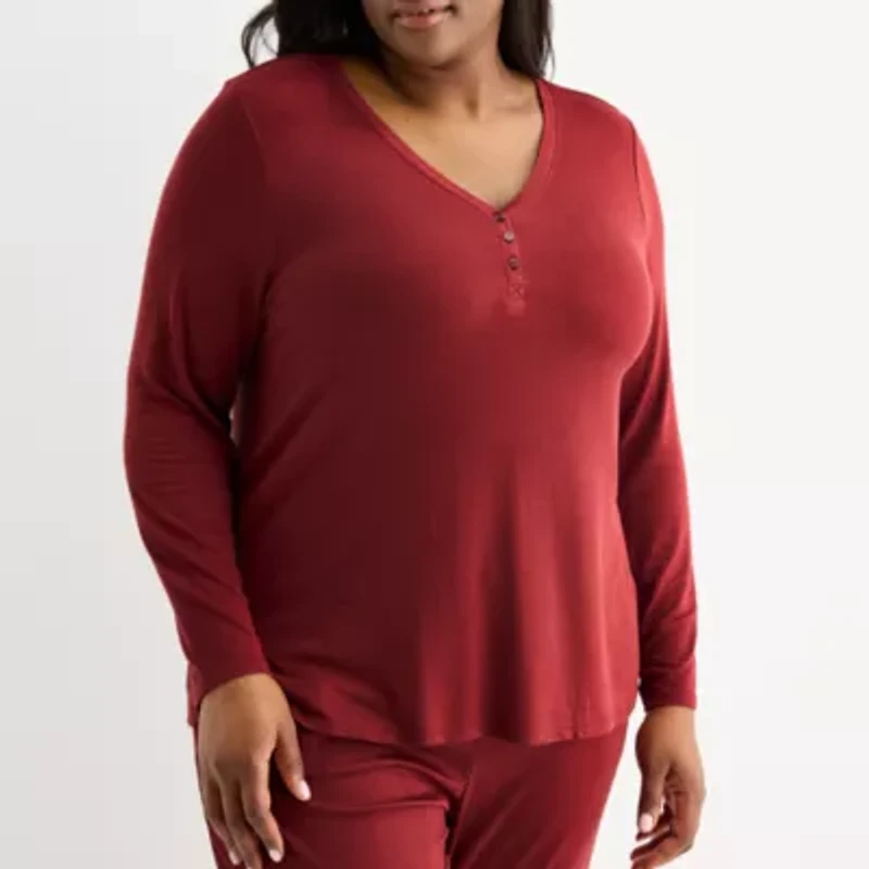 Liz Claiborne Womens Rib Long Sleeve 2-pc. Plus Pajama Sets