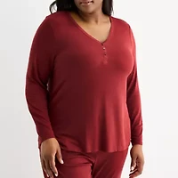 Liz Claiborne Womens Rib Long Sleeve 2-pc. Plus Pajama Sets
