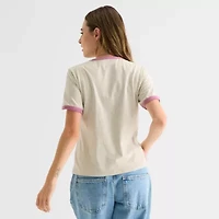 New World Sublime Long Beach Ringer Tee Womens Crew Neck Short Sleeve Loose Fit Juniors Graphic T-Shirt