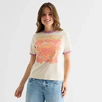 New World Sublime Long Beach Ringer Tee Womens Crew Neck Short Sleeve Loose Fit Juniors Graphic T-Shirt