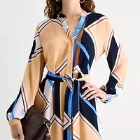 Worthington Womens Long Sleeve Geometric Shirt Dress