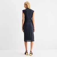 Worthington Womens Short Sleeve Midi Plaid Bodycon Dress