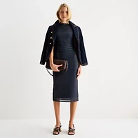 Worthington Womens Short Sleeve Midi Plaid Bodycon Dress