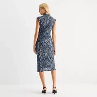 Worthington Womens Sleeveless Abstract Midi Bodycon Dress