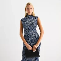Worthington Womens Sleeveless Abstract Midi Bodycon Dress